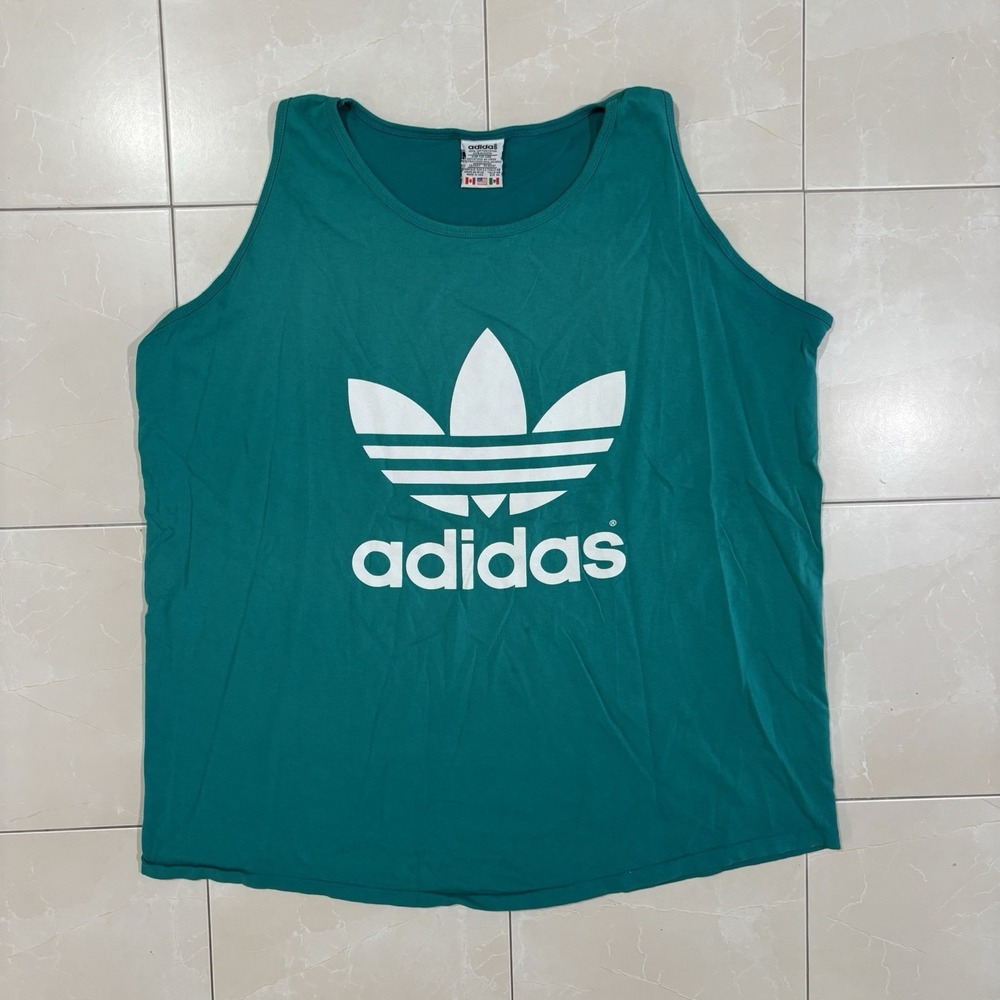 Vintage 90s Adidas Trefoil Tank Top Double Sided Green Men's XL Made In USA RARE